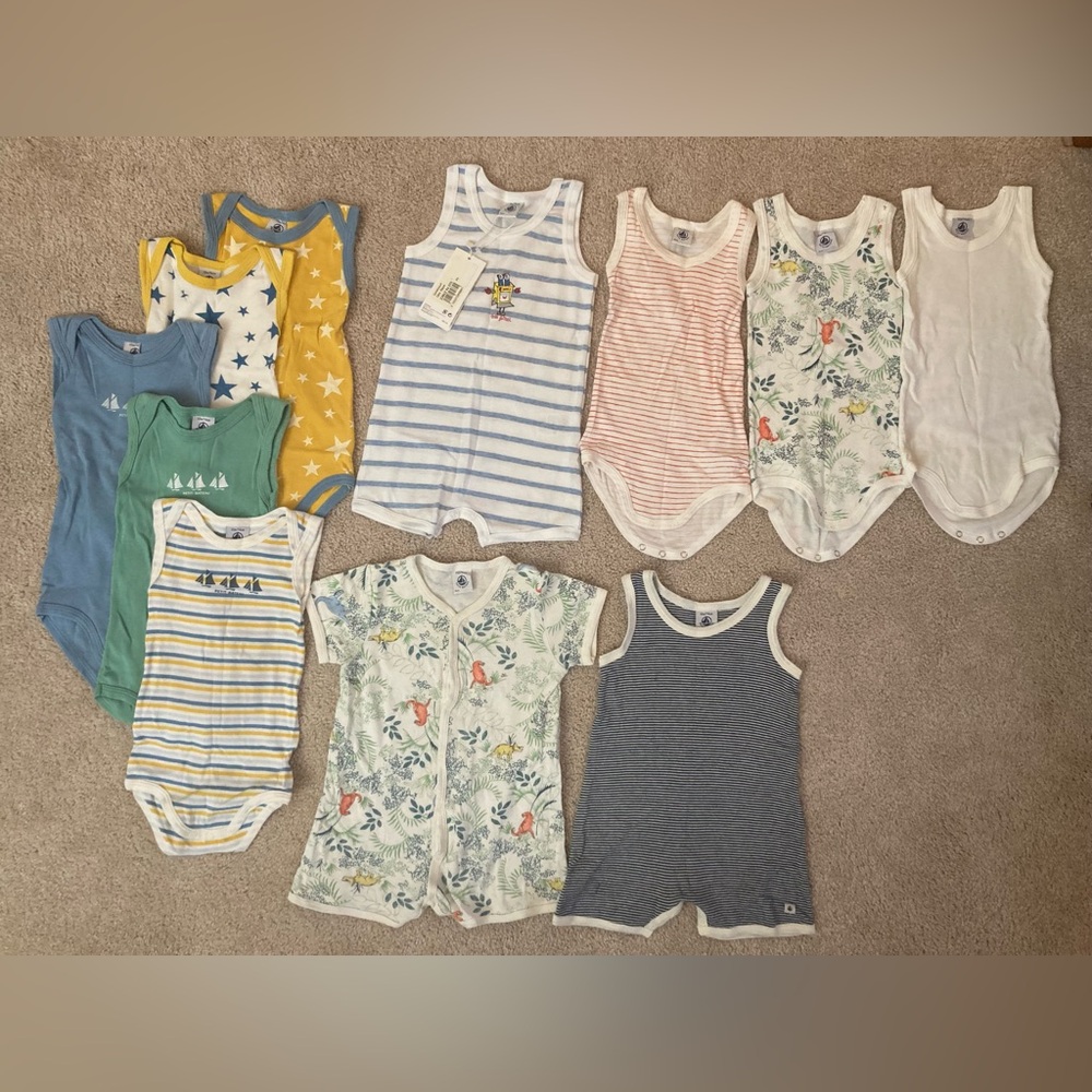 Petit Bateau Baby Bodysuit Lot – 11 Pieces, Size 12M / 74cm
